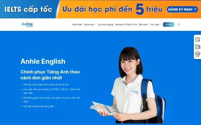 Giao diện AnhLe English — Website giáo dục · Trung tâm Anh ngữ