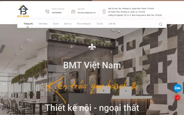 Giao diện BMT Decor — Website doanh nghiệp · Kiến trúc & nội thất