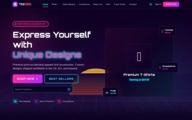 Giao diện Tee80s — Thương mại điện tử · Print on Demand
